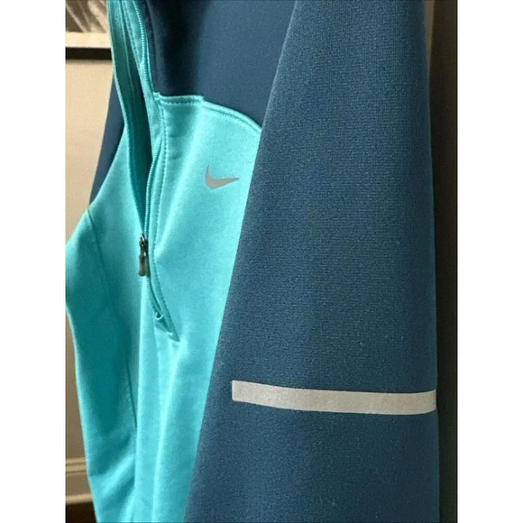 Nike Running Women’s (L) 1/4 Zip Pull Over Dri Fit Teal/Light Green Cap Hoodie - Picture 5 of 16